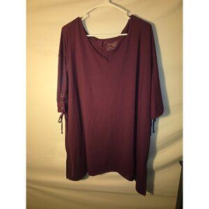 Terra & Sky Womens Plus Size 3X 24W 26w Lace Up Sleeves Tunic Top Shirt Blouse